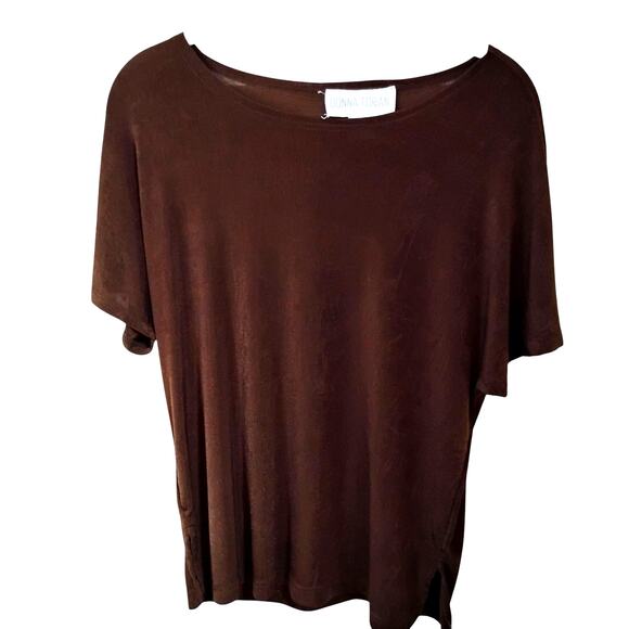 Donna Toran M Top 🤎 Brown Raglan Sleeve Stretchy Casual Side Slit Blouse - Picture 1 of 13